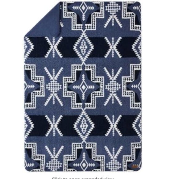 NWT Pendleton Reversible Sherpa Fleece Conejos Dark Blue Aztec Western Throw - Picture 1 of 8